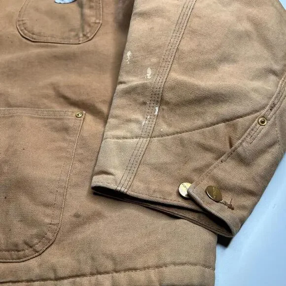 Vintage Carhartt Chore Jacket XL Brown Duck Canvas Blanket Lined Workwear USA